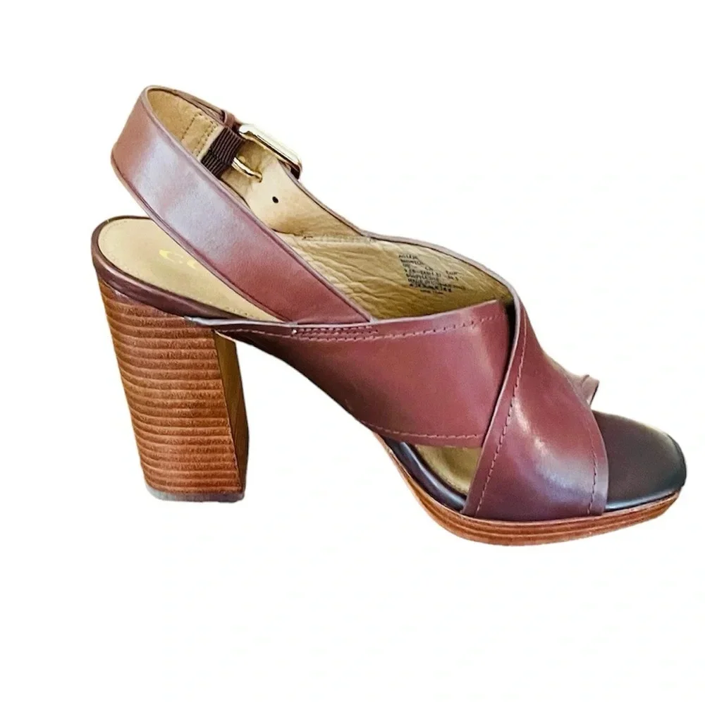 Coach Bristol women’s leather block heel buckle sandals LIKE NEW! SZ 8.5 brown - Picture 6 of 10